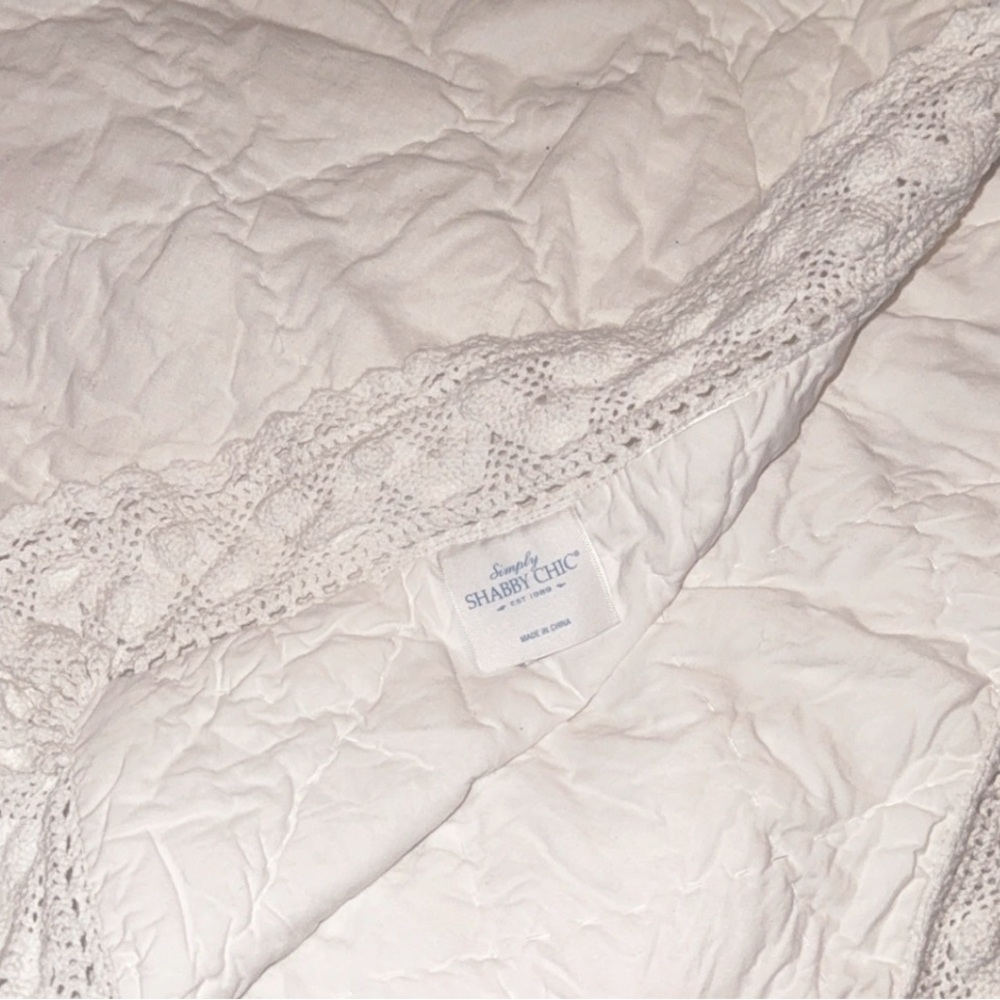 Simply Shabby Chic 3pc Quilt Shams Set Linen Blend Crochet Trim White Full Queen - Picture 13 of 16